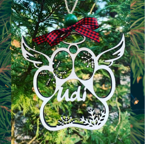 Personalized Paw Shaped Wood Christmas Ornament