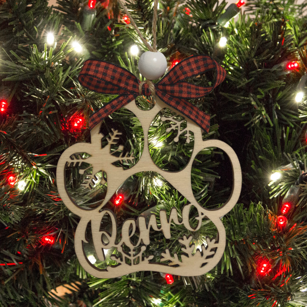 Personalized Paw Shaped Wood Christmas Ornament