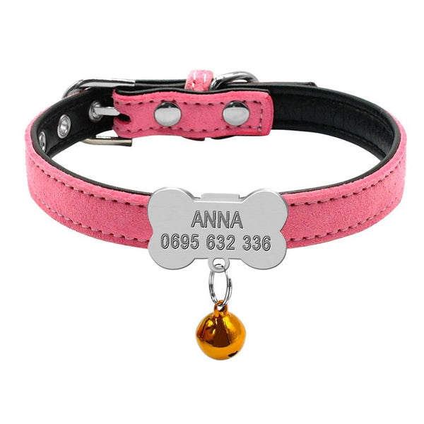 Personalized Suede Leather Collar For Small Pet