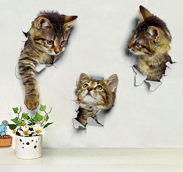 3D Hole View Cat Wall Sticker